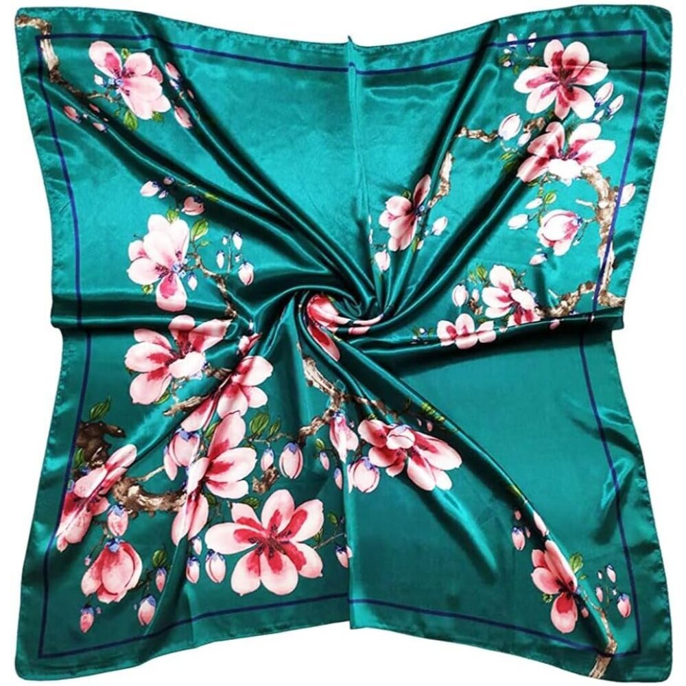 Elegant 35-Inch Satin Head Scarf for Women - Versatile Hair Wrap in Blue Green